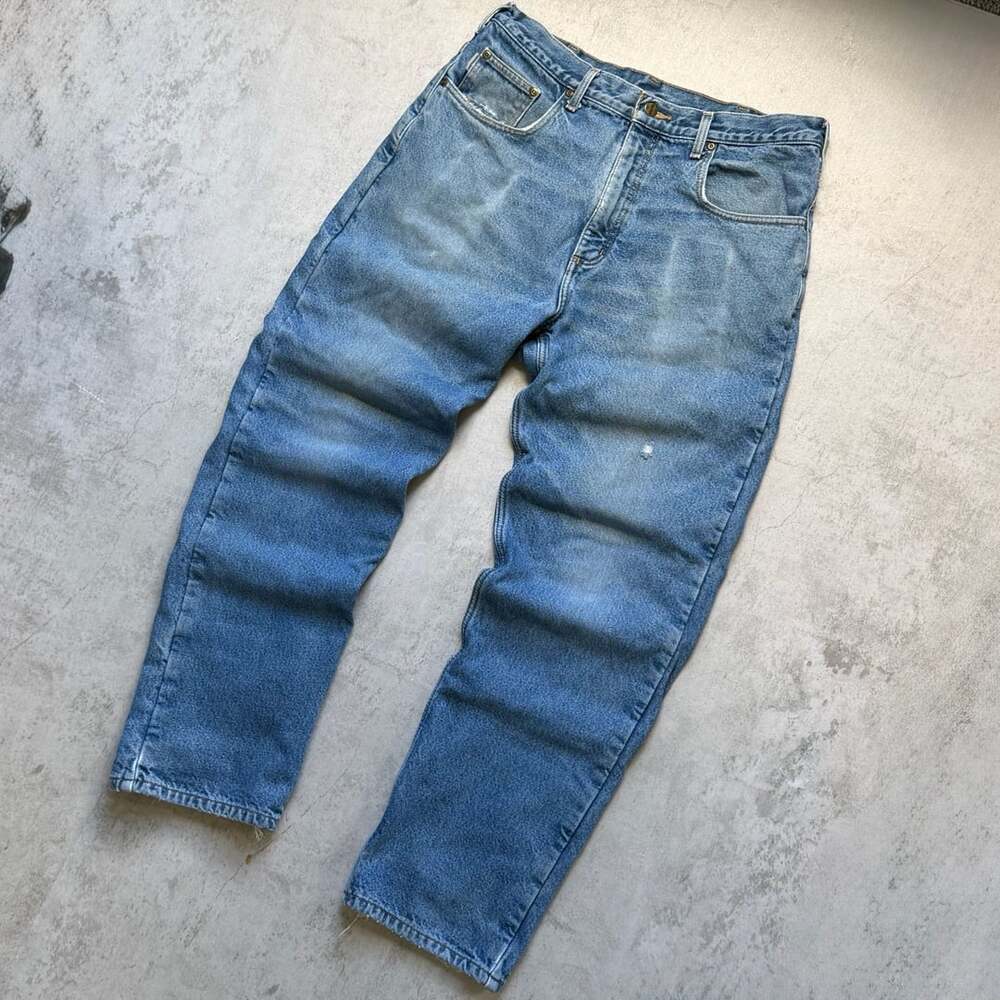 Carhartt Jeans Size 36x32 Blue Fleece Lined Denim Work Pants